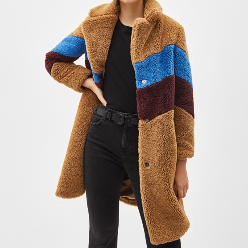 Color block faux shearling coat